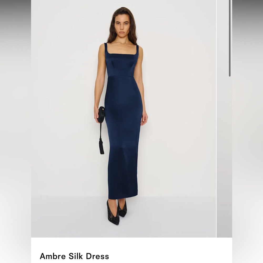 Reformation Ambre Silk Dress in Navy NWT